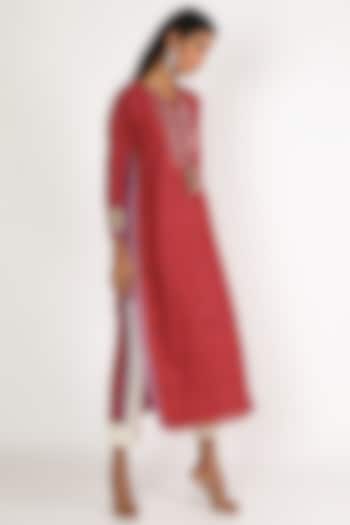 Red Embroidered Tunic by GOPI VAID at Pernia's Pop Up Shop