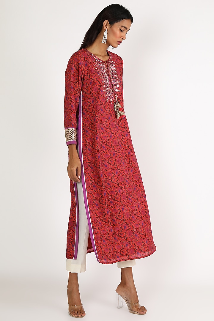 Red Embroidered Tunic by GOPI VAID at Pernia's Pop Up Shop