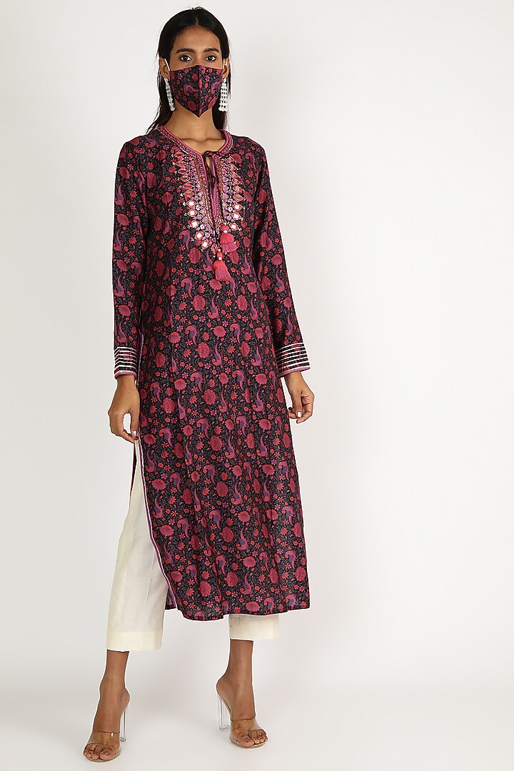 Black & Red Embroidered Tunic by GOPI VAID at Pernia's Pop Up Shop