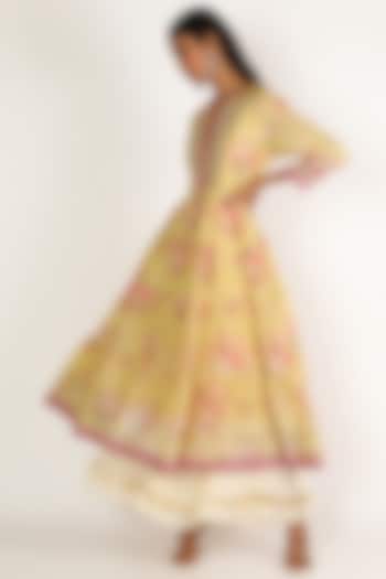 Yellow & White Embroidered Sharara Set by GOPI VAID