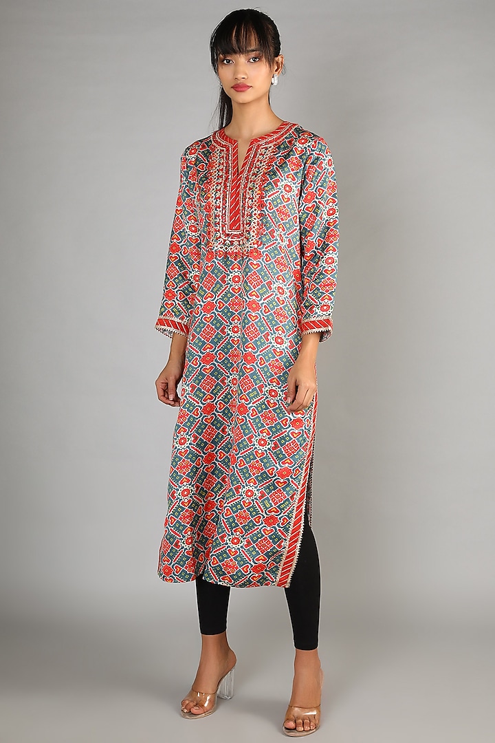 Red Printed Tunic by GOPI VAID at Pernia's Pop Up Shop