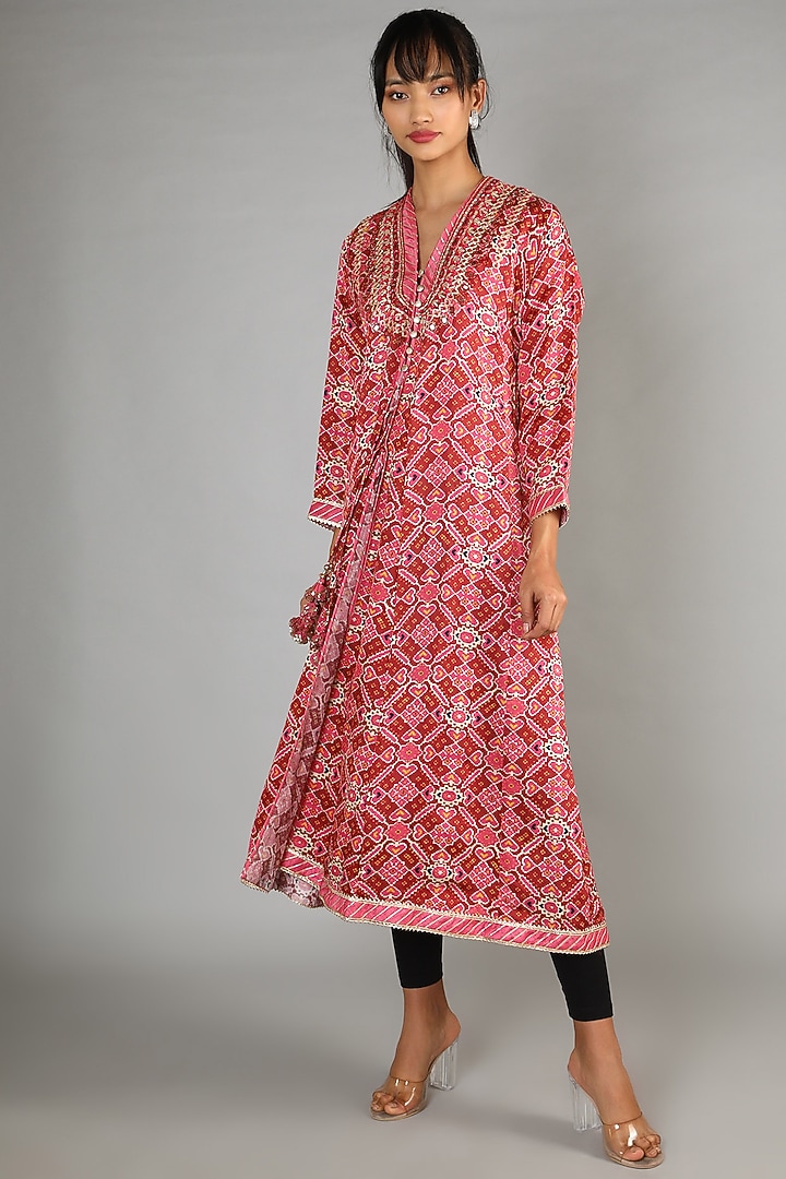 Red Printed Cotton Silk Tunic by GOPI VAID at Pernia's Pop Up Shop