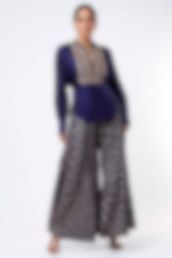 Midnight Blue Embroidered Pant Set by GOPI VAID at Pernia's Pop Up Shop