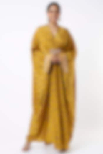 Mustard Printed Kaftan Dress by GOPI VAID at Pernia's Pop Up Shop