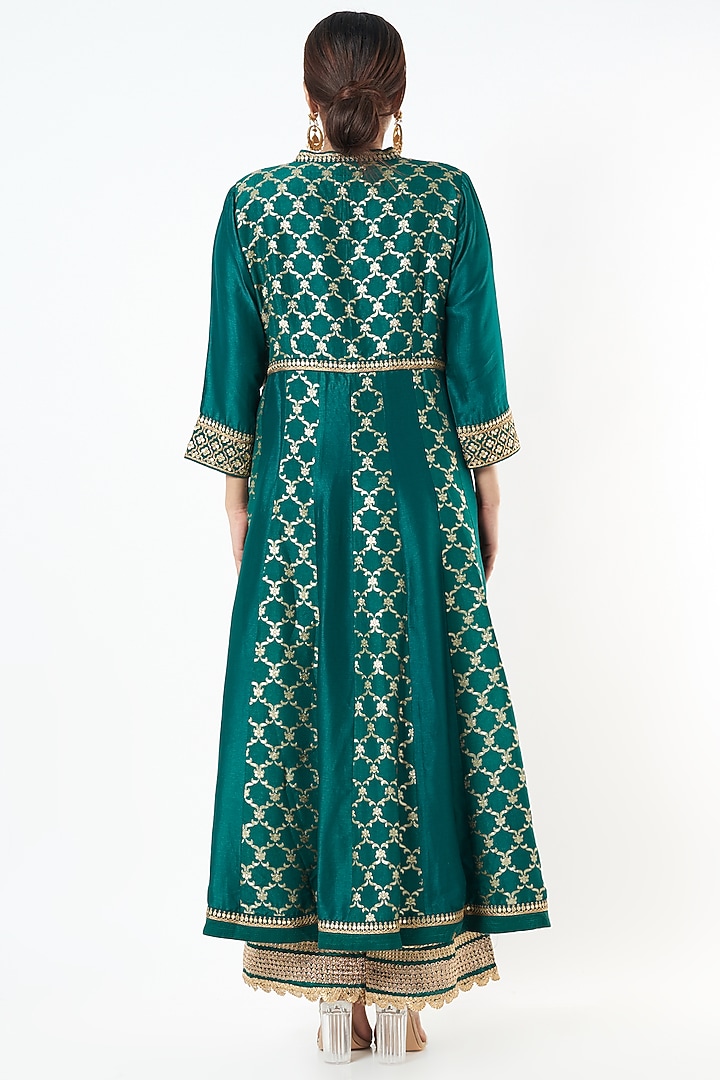 Teal Green Silk Brocade Wedding Anarkali Set by GOPI VAID at Pernia's Pop Up Shop