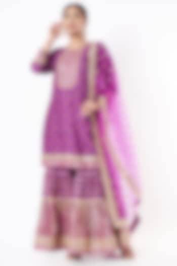 Purple Embroidered Sharara Set by GOPI VAID