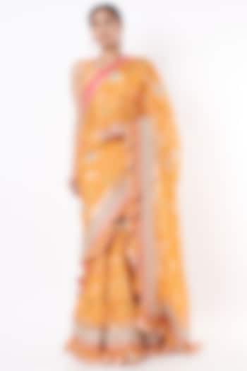 Mango Yellow Embroidered Saree Set by GOPI VAID