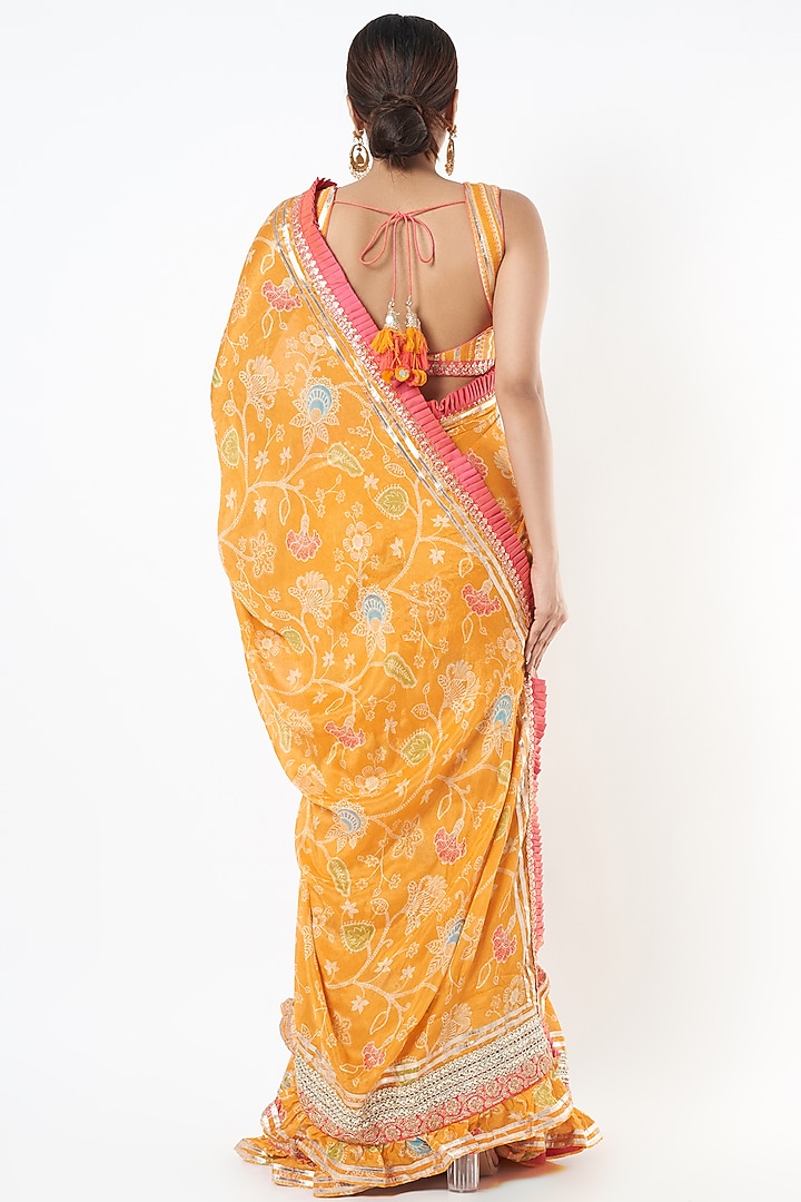 Mango Yellow Embroidered Wedding Saree Set by GOPI VAID at Pernia's Pop Up Shop