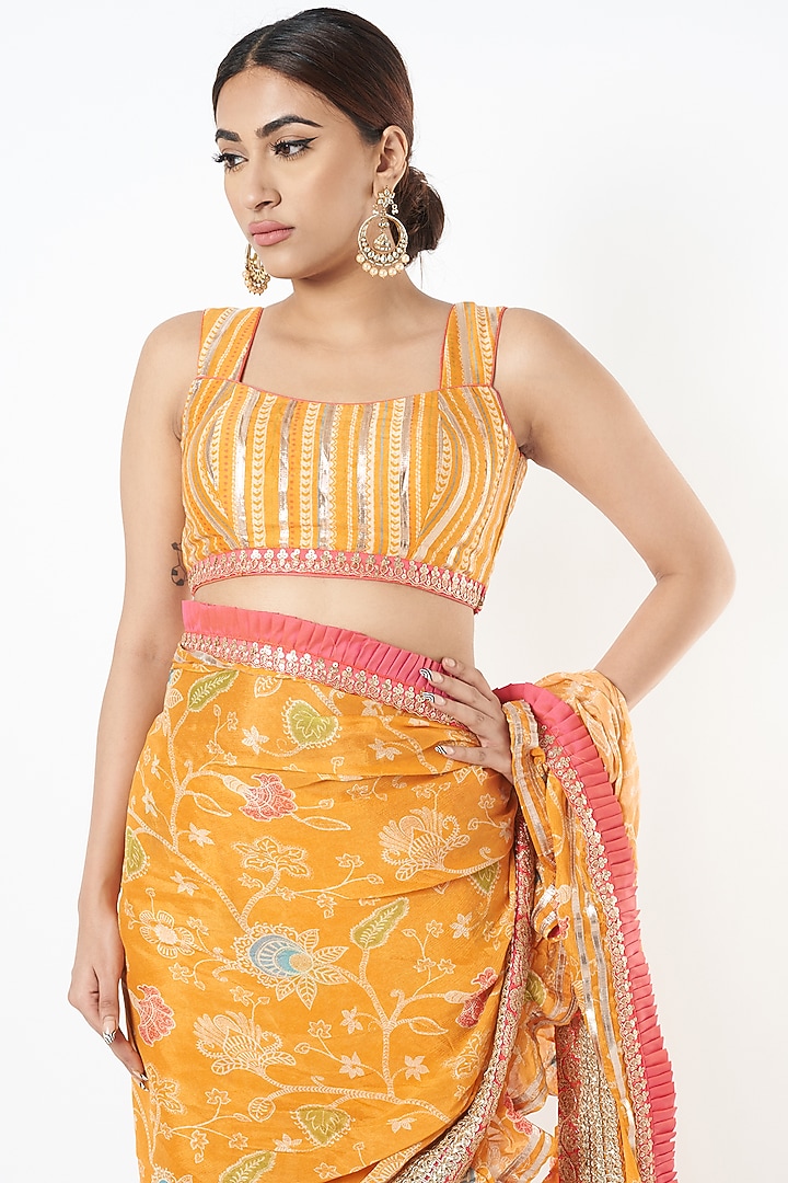 Mango Yellow Embroidered Wedding Saree Set by GOPI VAID at Pernia's Pop Up Shop