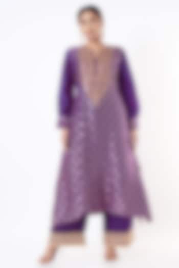 Purple Embroidered Kaftan Set by GOPI VAID