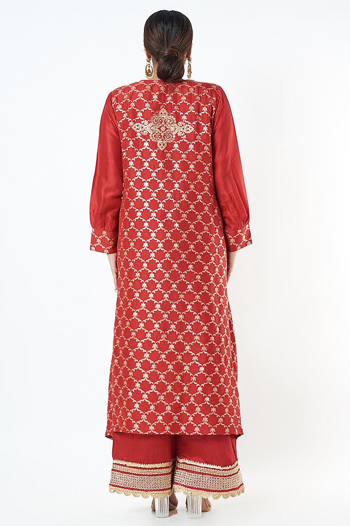 Red Embroidered Kaftan Set by GOPI VAID at Pernia's Pop Up Shop