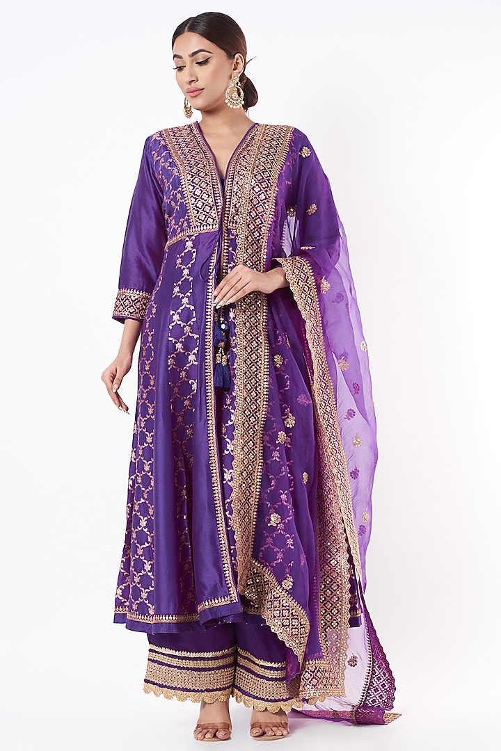 Purple Embroidered Anarkali Set by GOPI VAID