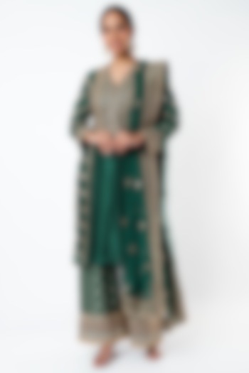 Bottle Green Cotton Silk Gota Embroidered Tunic Set by GOPI VAID at Pernia's Pop Up Shop