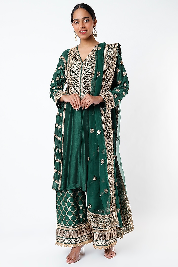 Bottle Green Embroidered Tunic Set Design by GOPI VAID at Pernia's Pop ...