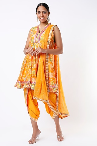 Mango Yellow Printed & Embroidered Kurta Set by GOPI VAID
