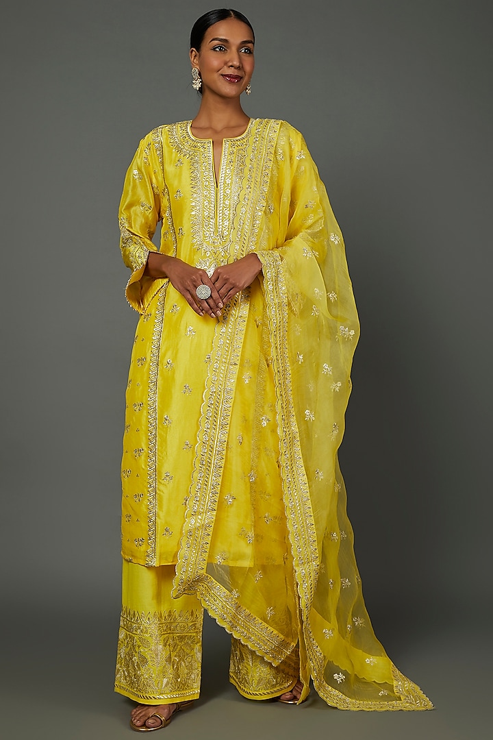 Yellow Embroidered Kurta Set by GOPI VAID