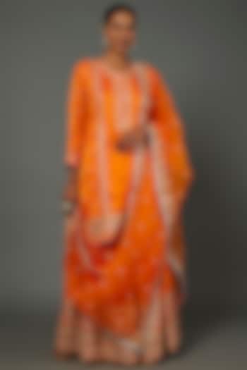 Orange Embroidered Wedding Sharara Set by GOPI VAID at Pernia's Pop Up Shop