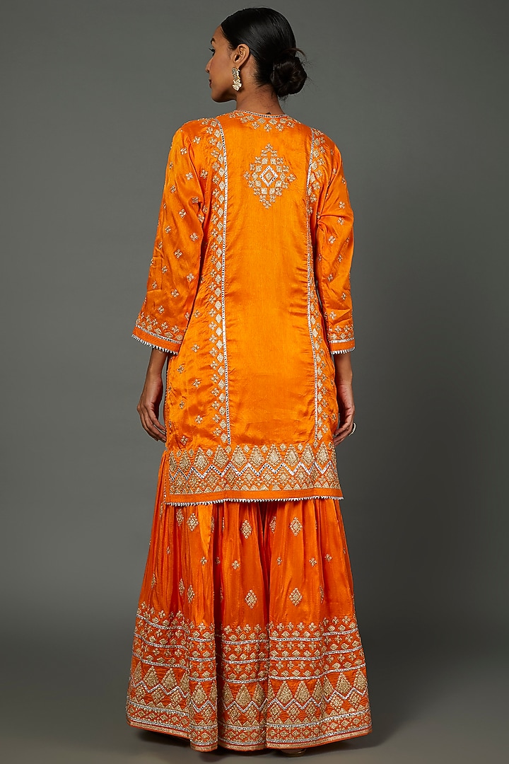 Orange Embroidered Wedding Sharara Set by GOPI VAID at Pernia's Pop Up Shop