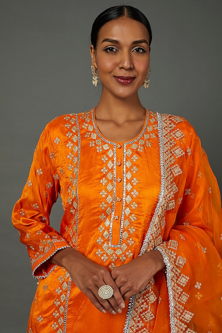 Orange Embroidered Wedding Sharara Set by GOPI VAID at Pernia's Pop Up Shop