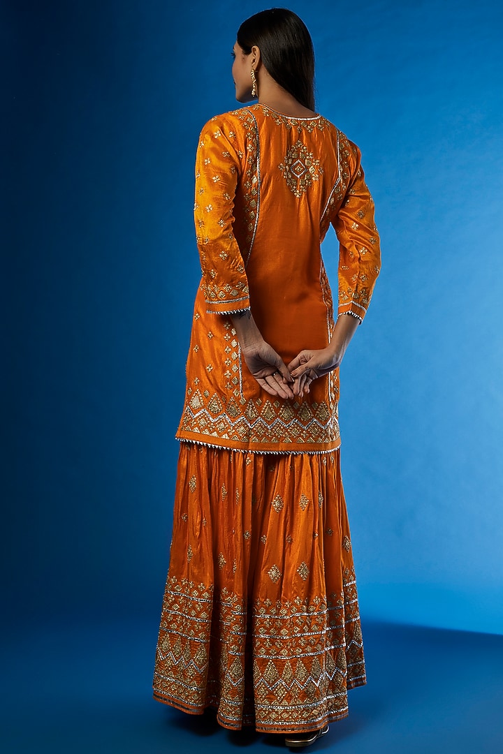 Orange Embroidered Wedding Sharara Set by GOPI VAID at Pernia's Pop Up Shop