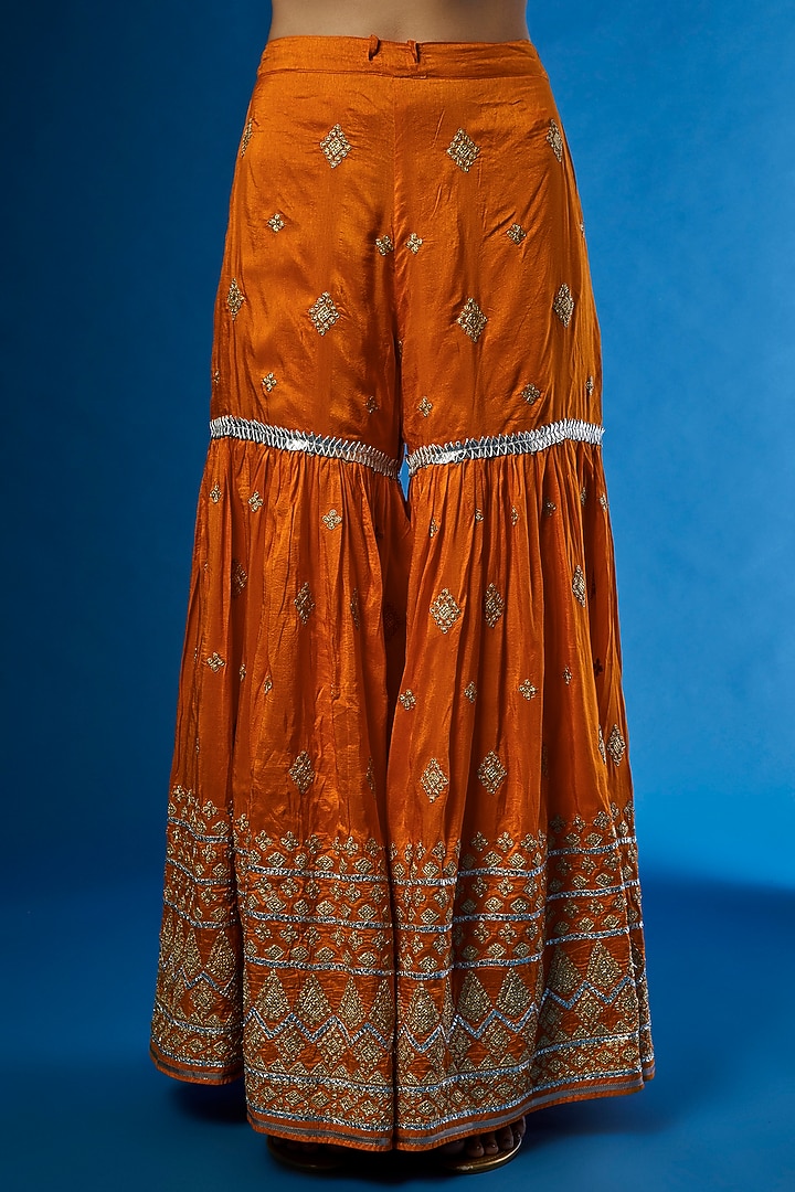 Orange Embroidered Wedding Sharara Set by GOPI VAID at Pernia's Pop Up Shop