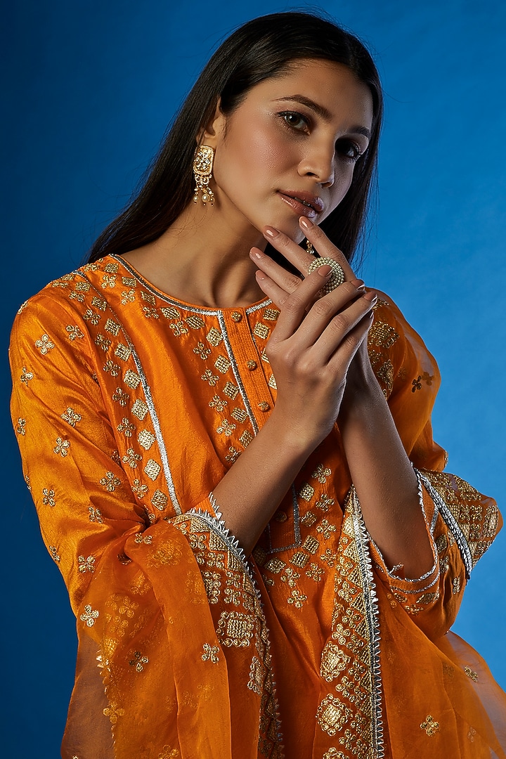 Orange Embroidered Wedding Sharara Set by GOPI VAID at Pernia's Pop Up Shop