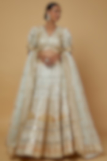 White Georgette Embroidered Wedding Lehenga Set by GOPI VAID at Pernia's Pop Up Shop