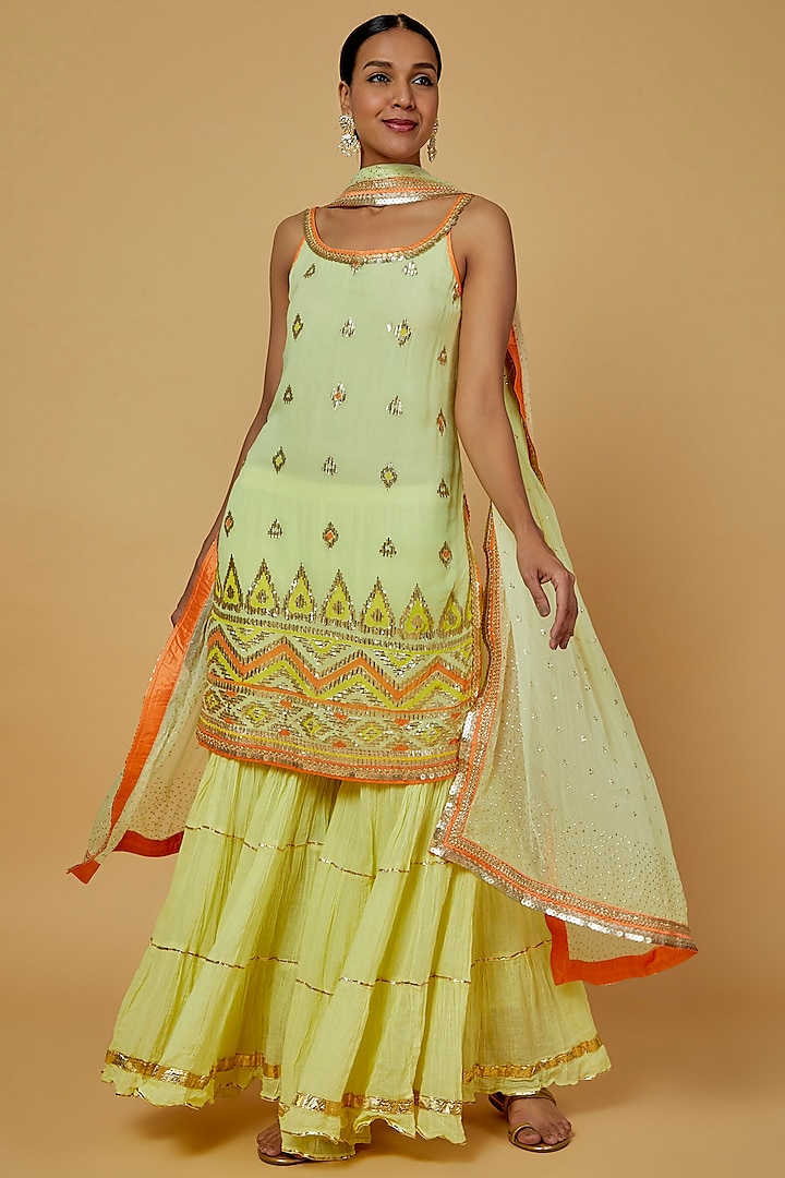 Lime Cotton Sharara Set by GOPI VAID