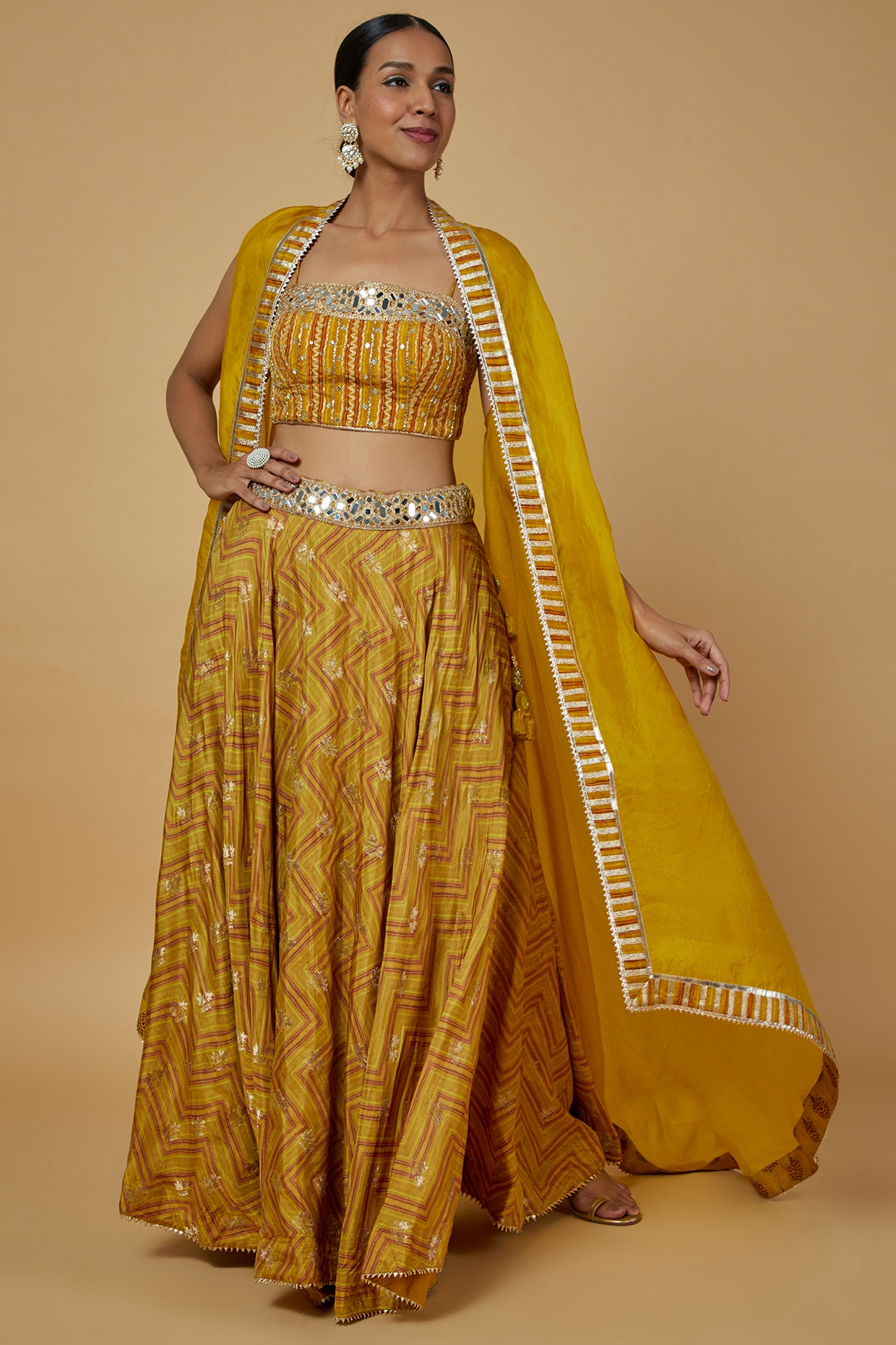 yellow gota work lehenga