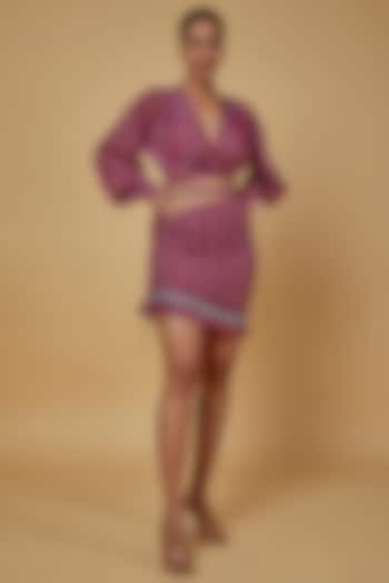 Purple Crepe Draped Skirt Set by GOPI VAID