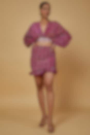 Purple Crepe Draped Skirt Set by GOPI VAID