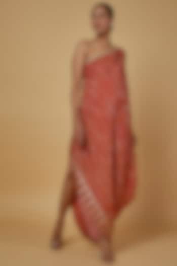 Red Printed One-Shoulder Dress by GOPI VAID