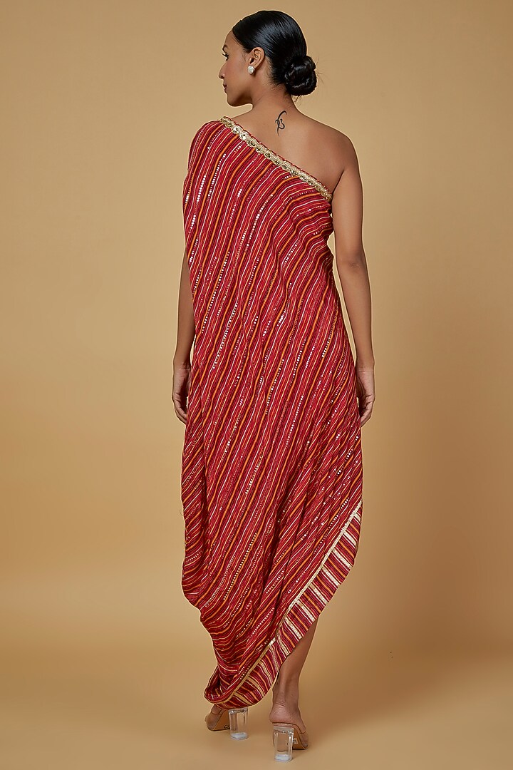 Red Printed One-Shoulder Vacation Dress by GOPI VAID at Pernia's Pop Up Shop
