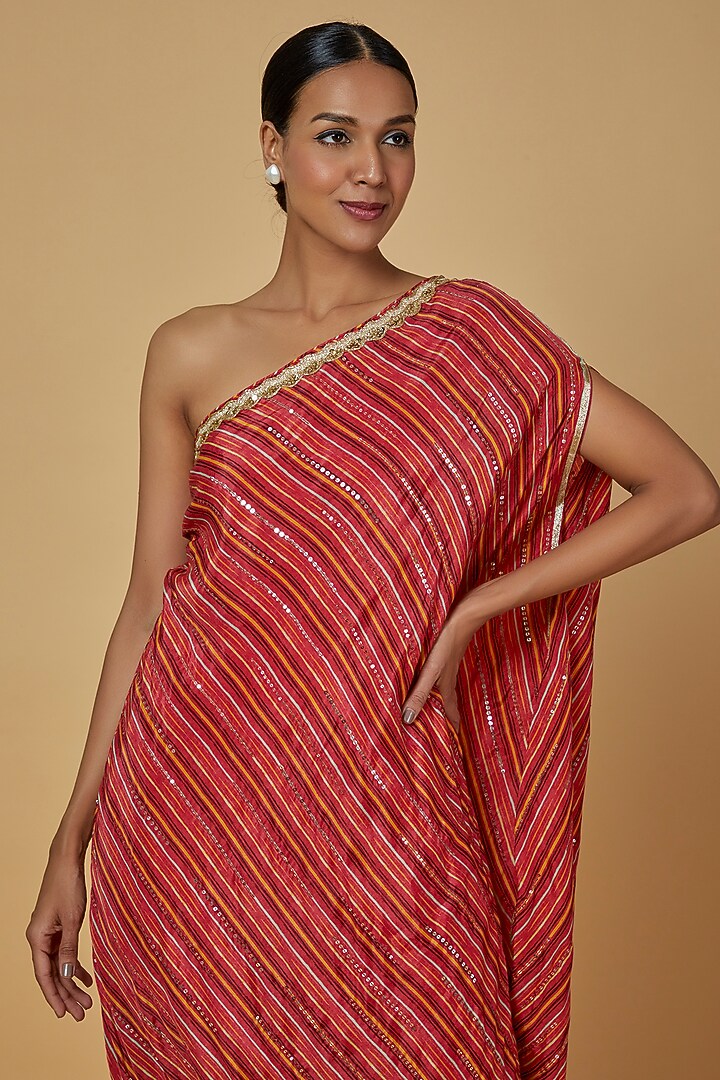 Red Printed One-Shoulder Vacation Dress by GOPI VAID at Pernia's Pop Up Shop