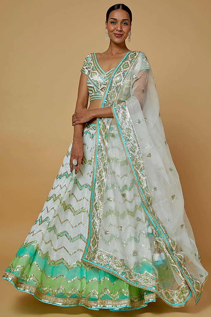 White Embroidered Wedding Lehenga Set by GOPI VAID at Pernia's Pop Up Shop