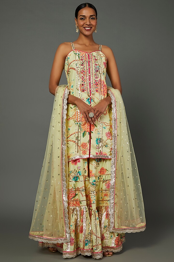 Yellow Printed Wedding Sharara Set by GOPI VAID at Pernia's Pop Up Shop