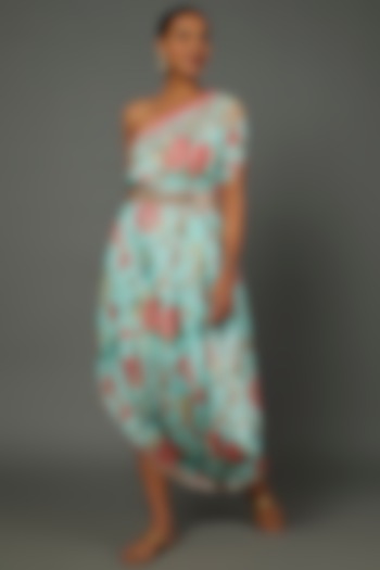 Blue Floral Printed Kaftan by GOPI VAID at Pernia's Pop Up Shop