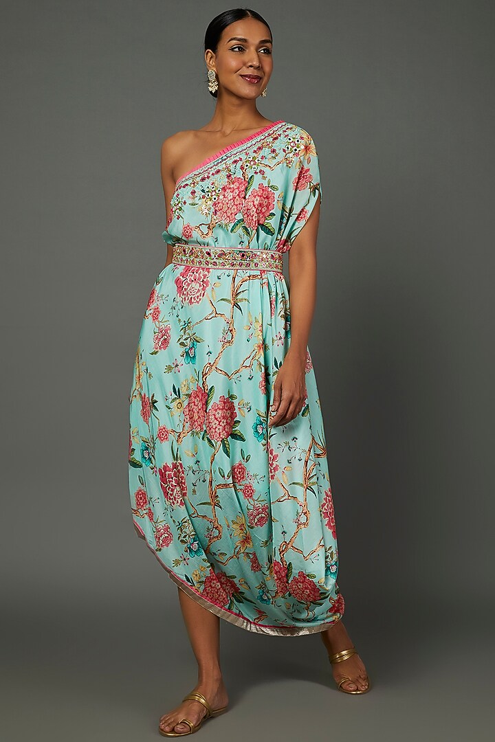 Blue Floral Printed Kaftan by GOPI VAID at Pernia's Pop Up Shop