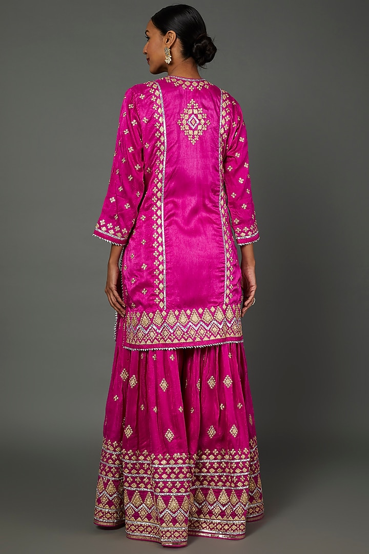 Pink Embroidered Wedding Sharara Set by GOPI VAID at Pernia's Pop Up Shop