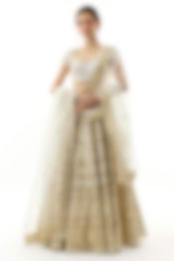 Ivory Tussar Zardosi Embroidered Bridal Lehenga Set by Gopi Vaid at Pernia's Pop Up Shop