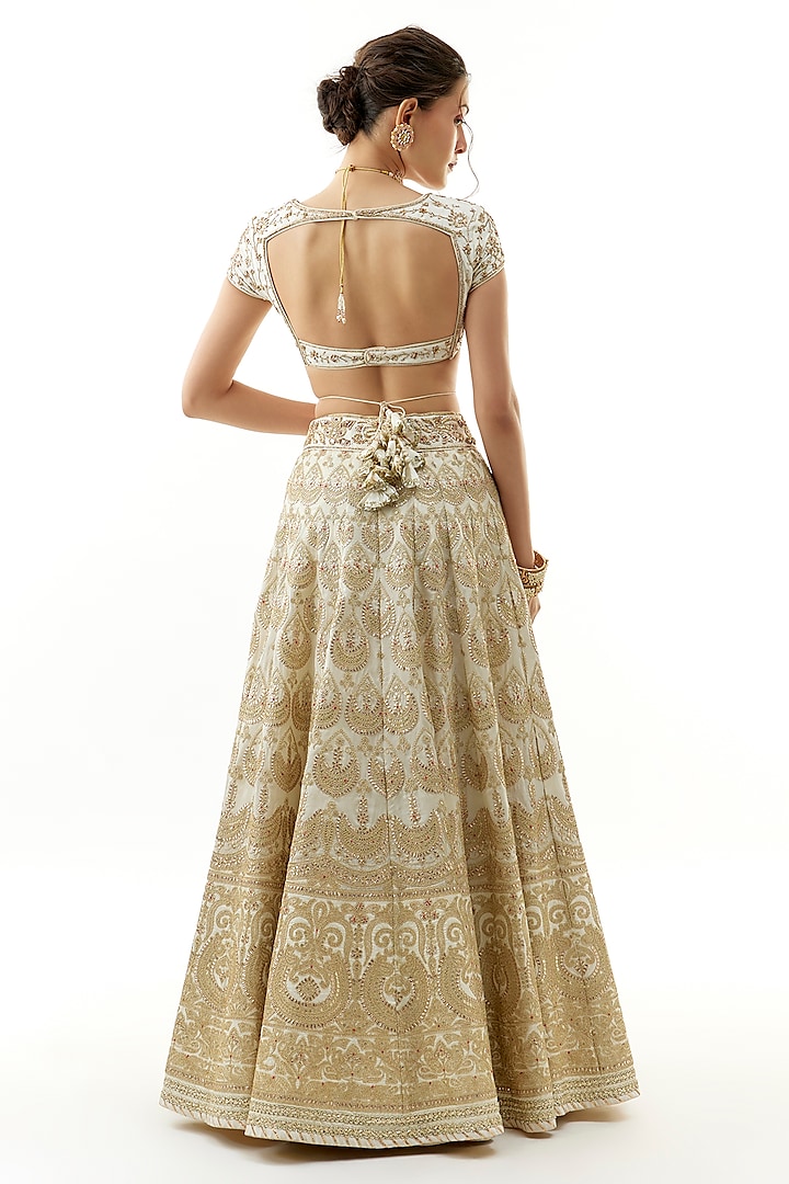 Ivory Tussar Zardosi Embroidered Bridal Lehenga Set by Gopi Vaid at Pernia's Pop Up Shop