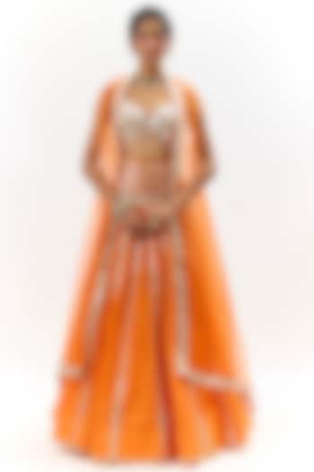 Orange Organza Embroidered Jacket Wedding Lehenga Set by GOPI VAID at Pernia's Pop Up Shop