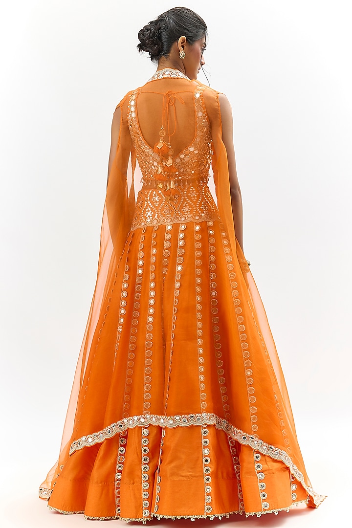Orange Organza Embroidered Jacket Wedding Lehenga Set by GOPI VAID at Pernia's Pop Up Shop