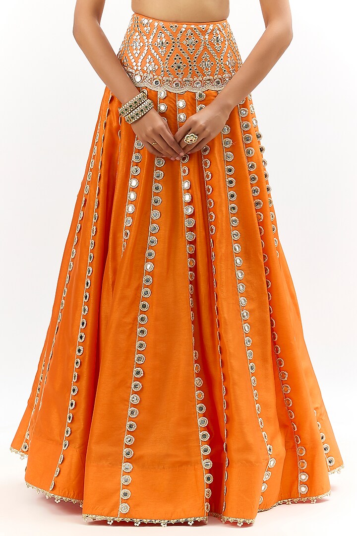 Orange Organza Embroidered Jacket Wedding Lehenga Set by GOPI VAID at Pernia's Pop Up Shop