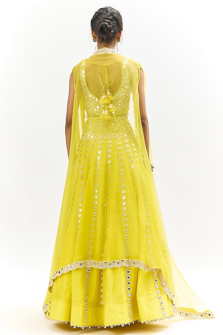 Yellow Organza Embroidered Jacket Wedding Lehenga Set by GOPI VAID at Pernia's Pop Up Shop