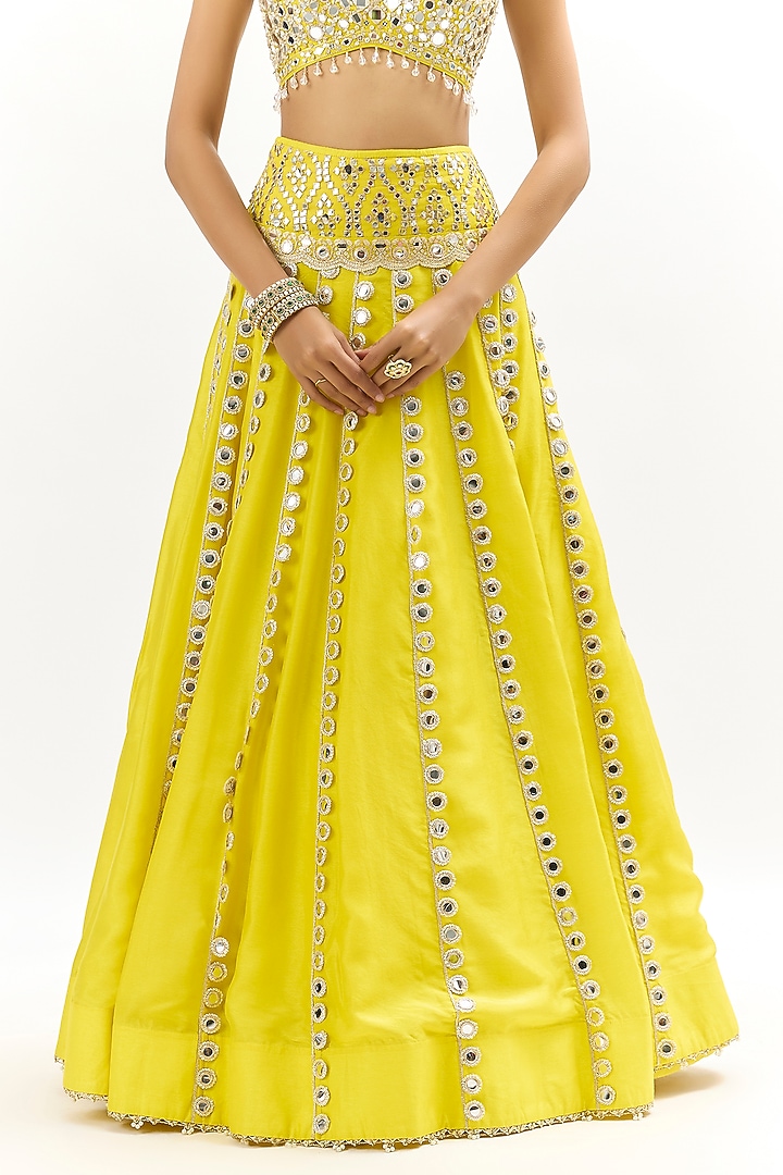 Yellow Organza Embroidered Jacket Wedding Lehenga Set by GOPI VAID at Pernia's Pop Up Shop