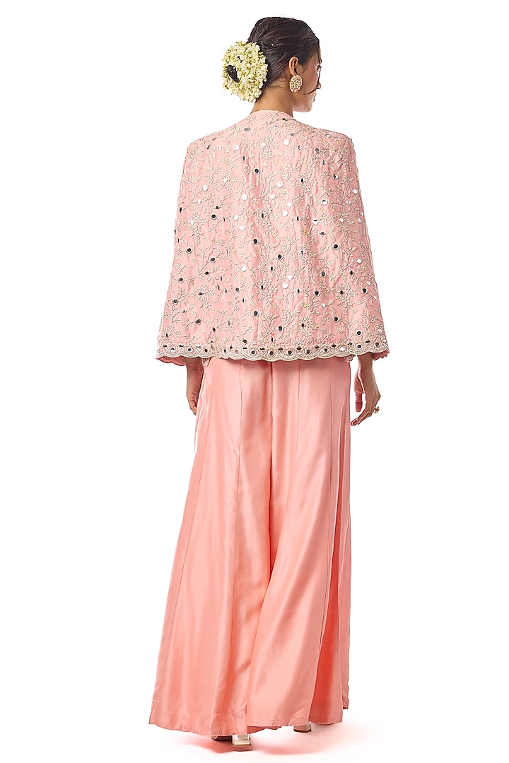 Pink Tussar Mirror Embroidered Cape Jacket Set by GOPI VAID at Pernia's Pop Up Shop