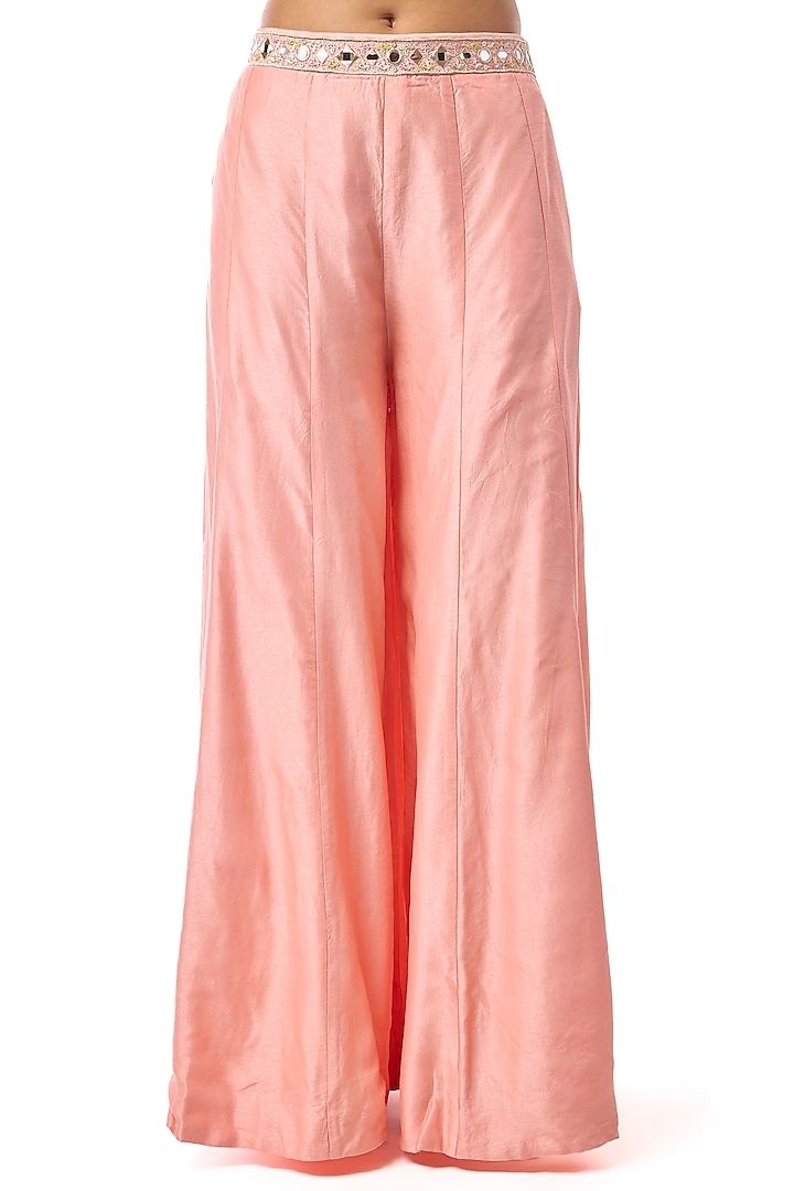 Pink Tussar Mirror Embroidered Cape Jacket Set by GOPI VAID at Pernia's Pop Up Shop