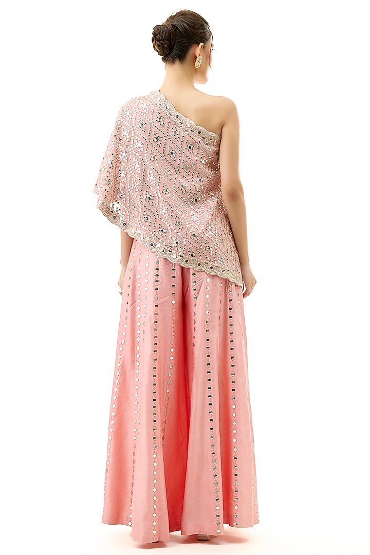 Pink Tussar Mirror Embroidered Flared Pant Set by GOPI VAID at Pernia's Pop Up Shop