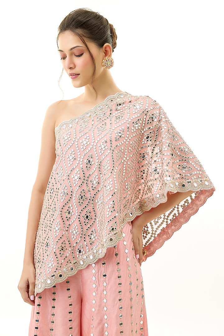 Pink Tussar Mirror Embroidered Flared Pant Set by GOPI VAID at Pernia's Pop Up Shop